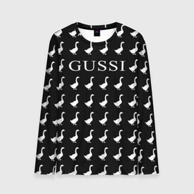 Мужской лонгслив 3D с принтом Gussi Black в Санкт-Петербурге, 100% полиэстер | длинные рукава, круглый вырез горловины, полуприлегающий силуэт | gucci | gussi ga ga ga | gussi gang | бренд | гусь | птица