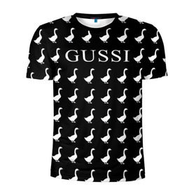 Мужская футболка 3D спортивная с принтом Gussi Black в Санкт-Петербурге, 100% полиэстер с улучшенными характеристиками | приталенный силуэт, круглая горловина, широкие плечи, сужается к линии бедра | gucci | gussi ga ga ga | gussi gang | бренд | гусь | птица