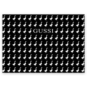 Поздравительная открытка с принтом Gussi Black в Санкт-Петербурге, 100% бумага | плотность бумаги 280 г/м2, матовая, на обратной стороне линовка и место для марки
 | gucci | gussi ga ga ga | gussi gang | бренд | гусь | птица