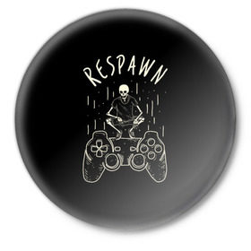 Значок с принтом respawn в Санкт-Петербурге,  металл | круглая форма, металлическая застежка в виде булавки | bone | gamepad | skull | джойстик | скелет | череп