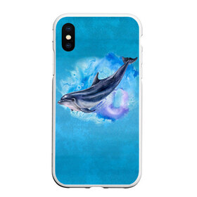 Чехол для iPhone XS Max матовый с принтом Дельфин в Санкт-Петербурге, Силикон | Область печати: задняя сторона чехла, без боковых панелей | dolphin | акварель | дельфин | море | морские млекопитающие | океан | синий