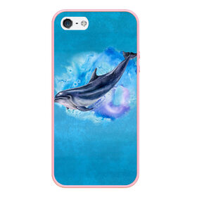 Чехол для iPhone 5/5S матовый с принтом Дельфин в Санкт-Петербурге, Силикон | Область печати: задняя сторона чехла, без боковых панелей | dolphin | акварель | дельфин | море | морские млекопитающие | океан | синий