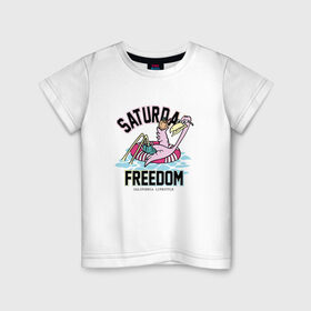 Детская футболка хлопок с принтом Фламинго Суббота в Санкт-Петербурге, 100% хлопок | круглый вырез горловины, полуприлегающий силуэт, длина до линии бедер | выходной | калифорния | летние | летняя | лето | отдых | свобода | суббота