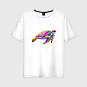 Женская футболка хлопок Oversize с принтом Черепаха в Санкт-Петербурге, 100% хлопок | свободный крой, круглый ворот, спущенный рукав, длина до линии бедер
 | абстракция | летние | летняя | лето | море | океан | отпуск | с черепахой | черепаха
