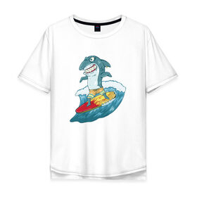 Мужская футболка хлопок Oversize с принтом Акула Серфер в Санкт-Петербурге, 100% хлопок | свободный крой, круглый ворот, “спинка” длиннее передней части | лето | серфинг | спорт