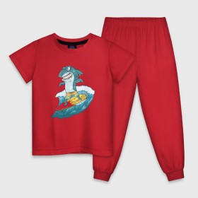 Детская пижама хлопок с принтом Акула Серфер в Санкт-Петербурге, 100% хлопок |  брюки и футболка прямого кроя, без карманов, на брюках мягкая резинка на поясе и по низу штанин
 | лето | серфинг | спорт