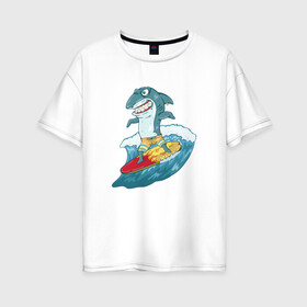 Женская футболка хлопок Oversize с принтом Акула Серфер в Санкт-Петербурге, 100% хлопок | свободный крой, круглый ворот, спущенный рукав, длина до линии бедер
 | лето | серфинг | спорт