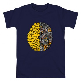 Мужская футболка хлопок с принтом Мозг в Санкт-Петербурге, 100% хлопок | прямой крой, круглый вырез горловины, длина до линии бедер, слегка спущенное плечо. | бизнес | бизнесмен | механика | механический | мозг | мозги | с мозгами | смарт | ум