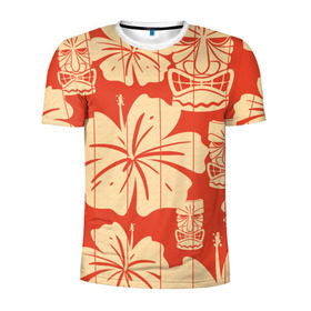 Мужская футболка 3D спортивная с принтом Гавайские маски в Санкт-Петербурге, 100% полиэстер с улучшенными характеристиками | приталенный силуэт, круглая горловина, широкие плечи, сужается к линии бедра | идол | паттерн | цветы