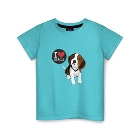 Детская футболка хлопок с принтом Я люблю Бигля в Санкт-Петербурге, 100% хлопок | круглый вырез горловины, полуприлегающий силуэт, длина до линии бедер | beagle | бигли | бигль | с биглем | с обакой | собака | собаки | собачки