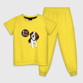 Детская пижама хлопок с принтом Я люблю Бигля в Санкт-Петербурге, 100% хлопок |  брюки и футболка прямого кроя, без карманов, на брюках мягкая резинка на поясе и по низу штанин
 | Тематика изображения на принте: beagle | бигли | бигль | с биглем | с обакой | собака | собаки | собачки