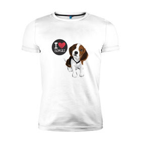 Мужская футболка премиум с принтом Я люблю Бигля в Санкт-Петербурге, 92% хлопок, 8% лайкра | приталенный силуэт, круглый вырез ворота, длина до линии бедра, короткий рукав | beagle | бигли | бигль | с биглем | с обакой | собака | собаки | собачки