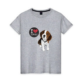 Женская футболка хлопок с принтом Я люблю Бигля в Санкт-Петербурге, 100% хлопок | прямой крой, круглый вырез горловины, длина до линии бедер, слегка спущенное плечо | beagle | бигли | бигль | с биглем | с обакой | собака | собаки | собачки