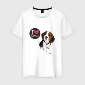Мужская футболка хлопок с принтом Я люблю Бигля в Санкт-Петербурге, 100% хлопок | прямой крой, круглый вырез горловины, длина до линии бедер, слегка спущенное плечо. | beagle | бигли | бигль | с биглем | с обакой | собака | собаки | собачки