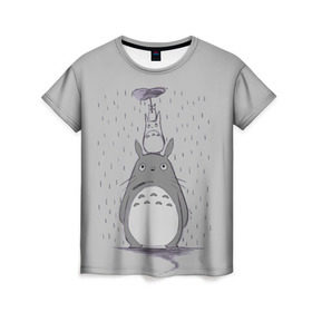 Женская футболка 3D с принтом Мой сосед Тоторо в Санкт-Петербурге, 100% полиэфир ( синтетическое хлопкоподобное полотно) | прямой крой, круглый вырез горловины, длина до линии бедер | totoro | хаяо миядзаки