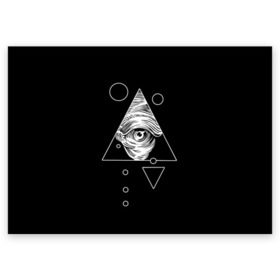 Поздравительная открытка с принтом Всевидящее око в Санкт-Петербурге, 100% бумага | плотность бумаги 280 г/м2, матовая, на обратной стороне линовка и место для марки
 | tattoo | в треугольнике | всевидящее око | всевидящий глаз | зрачок | пирамида | тату