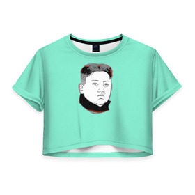 Женская футболка 3D укороченная с принтом Ким чен ын в Санкт-Петербурге, 100% полиэстер | круглая горловина, длина футболки до линии талии, рукава с отворотами | 