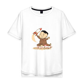 Мужская футболка хлопок Oversize с принтом Ким чен ын с ракетой в Санкт-Петербурге, 100% хлопок | свободный крой, круглый ворот, “спинка” длиннее передней части | Тематика изображения на принте: ким чен ын | кндр | корея