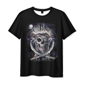 Мужская футболка 3D с принтом Череп пирата в Санкт-Петербурге, 100% полиэфир | прямой крой, круглый вырез горловины, длина до линии бедер | пират | скелет | череп | черепа
