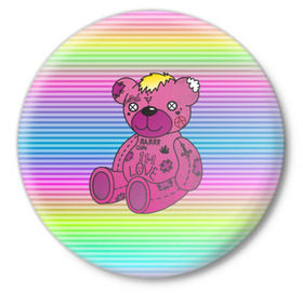 Значок с принтом Мишка Lil Peep в Санкт-Петербурге,  металл | круглая форма, металлическая застежка в виде булавки | Тематика изображения на принте: gbc | hip hop | lil peep | love | pink | rap | лил пип | лилпип | медведь | медвежонок | мишка | реп | розовый | рэп | тату | трэп | хип хоп | эмо