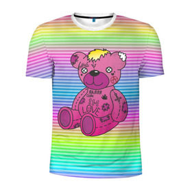 Мужская футболка 3D спортивная с принтом Мишка Lil Peep в Санкт-Петербурге, 100% полиэстер с улучшенными характеристиками | приталенный силуэт, круглая горловина, широкие плечи, сужается к линии бедра | gbc | hip hop | lil peep | love | pink | rap | лил пип | лилпип | медведь | медвежонок | мишка | реп | розовый | рэп | тату | трэп | хип хоп | эмо