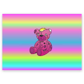 Поздравительная открытка с принтом Мишка Lil Peep в Санкт-Петербурге, 100% бумага | плотность бумаги 280 г/м2, матовая, на обратной стороне линовка и место для марки
 | Тематика изображения на принте: gbc | hip hop | lil peep | love | pink | rap | лил пип | лилпип | медведь | медвежонок | мишка | реп | розовый | рэп | тату | трэп | хип хоп | эмо