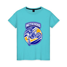 Женская футболка хлопок с принтом Мотокросс в Санкт-Петербурге, 100% хлопок | прямой крой, круглый вырез горловины, длина до линии бедер, слегка спущенное плечо | гонки | мото | мото спорт | мотокросс | мотоцикл | спорт | экстрим
