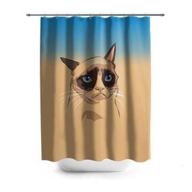 Штора 3D для ванной с принтом Grumpy cat ART в Санкт-Петербурге, 100% полиэстер | плотность материала — 100 г/м2. Стандартный размер — 146 см х 180 см. По верхнему краю — пластиковые люверсы для креплений. В комплекте 10 пластиковых колец | Тематика изображения на принте: cat | grumpy | грустный кот | киса | кот | котэ | котяра | кошка | мем | сердитый кот
