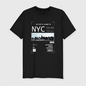 Мужская футболка премиум с принтом Нью Йорк в Санкт-Петербурге, 92% хлопок, 8% лайкра | приталенный силуэт, круглый вырез ворота, длина до линии бедра, короткий рукав | new york | америка | надписи | надпись | нью йорк | с надписью | с надписями | сша | штаты