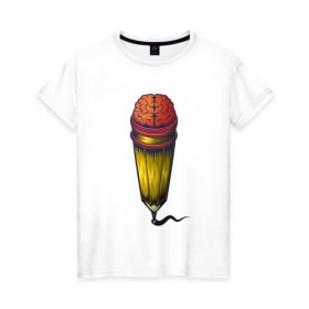 Женская футболка хлопок с принтом Карандаш в Санкт-Петербурге, 100% хлопок | прямой крой, круглый вырез горловины, длина до линии бедер, слегка спущенное плечо | 