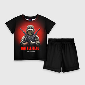Детский костюм с шортами 3D с принтом BATTLEFIELD в Санкт-Петербурге,  |  | battlefield | воин | война | игрок | оружие | солдат | шутер