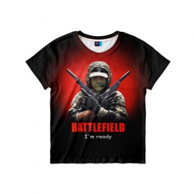 Детская футболка 3D с принтом BATTLEFIELD в Санкт-Петербурге, 100% гипоаллергенный полиэфир | прямой крой, круглый вырез горловины, длина до линии бедер, чуть спущенное плечо, ткань немного тянется | battlefield | воин | война | игрок | оружие | солдат | шутер