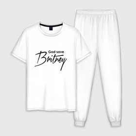 Мужская пижама хлопок с принтом God save Britney в Санкт-Петербурге, 100% хлопок | брюки и футболка прямого кроя, без карманов, на брюках мягкая резинка на поясе и по низу штанин
 | Тематика изображения на принте: baby one more time | britney spears | oops | бритни спирс