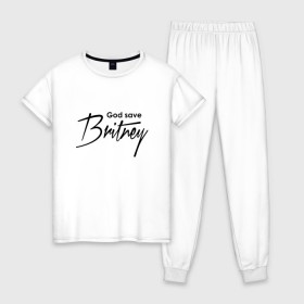 Женская пижама хлопок с принтом God save Britney в Санкт-Петербурге, 100% хлопок | брюки и футболка прямого кроя, без карманов, на брюках мягкая резинка на поясе и по низу штанин | Тематика изображения на принте: baby one more time | britney spears | oops | бритни спирс