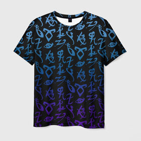 Мужская футболка 3D с принтом Blue runes в Санкт-Петербурге, 100% полиэфир | прямой крой, круглый вырез горловины, длина до линии бедер | freeform | shadowhunters | доминик шервуд | клэри фрэй | кэтрин макнамара | фэнтази