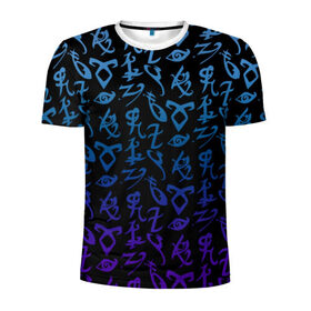 Мужская футболка 3D спортивная с принтом Blue runes в Санкт-Петербурге, 100% полиэстер с улучшенными характеристиками | приталенный силуэт, круглая горловина, широкие плечи, сужается к линии бедра | freeform | shadowhunters | доминик шервуд | клэри фрэй | кэтрин макнамара | фэнтази