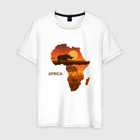 Мужская футболка хлопок с принтом Африка в Санкт-Петербурге, 100% хлопок | прямой крой, круглый вырез горловины, длина до линии бедер, слегка спущенное плечо. | африка | дикая природа | дикие животные | карта | карты | носорог | природа | туризм | экзотика