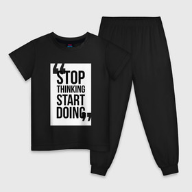 Детская пижама хлопок с принтом Stop Thinking Start Doing в Санкт-Петербурге, 100% хлопок |  брюки и футболка прямого кроя, без карманов, на брюках мягкая резинка на поясе и по низу штанин
 | 