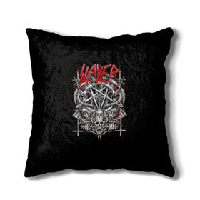 Подушка 3D с принтом Slayer в Санкт-Петербурге, наволочка – 100% полиэстер, наполнитель – холлофайбер (легкий наполнитель, не вызывает аллергию). | состоит из подушки и наволочки. Наволочка на молнии, легко снимается для стирки | Тематика изображения на принте: slayer | группа | гэри холт | керри кинг | метал | музыка | пентаграмма | песни | пол бостаф | рок | слаер | слайер | слеар | слеер | слейр | слеяр | том арайа | трэш | тяжелый | хеви