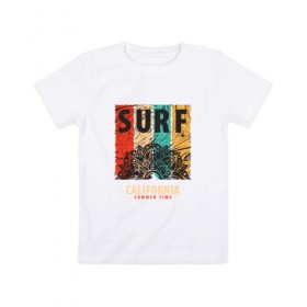 Детская футболка хлопок с принтом Surf в Санкт-Петербурге, 100% хлопок | круглый вырез горловины, полуприлегающий силуэт, длина до линии бедер | абстракция | калифорния | летние | летняя | лето | серфинг | узоры