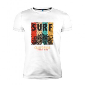 Мужская футболка премиум с принтом Surf в Санкт-Петербурге, 92% хлопок, 8% лайкра | приталенный силуэт, круглый вырез ворота, длина до линии бедра, короткий рукав | абстракция | калифорния | летние | летняя | лето | серфинг | узоры