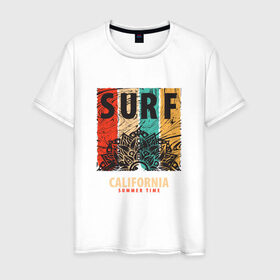 Мужская футболка хлопок с принтом Surf в Санкт-Петербурге, 100% хлопок | прямой крой, круглый вырез горловины, длина до линии бедер, слегка спущенное плечо. | абстракция | калифорния | летние | летняя | лето | серфинг | узоры