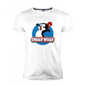 Мужская футболка премиум с принтом Чилли Вилли в Санкт-Петербурге, 92% хлопок, 8% лайкра | приталенный силуэт, круглый вырез ворота, длина до линии бедра, короткий рукав | Тематика изображения на принте: chili vili | chilli willi | chilly willy | пингвин | пингвиненок | чили вили | чилли вилли