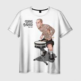 Мужская футболка 3D с принтом TB в Санкт-Петербурге, 100% полиэфир | прямой крой, круглый вырез горловины, длина до линии бедер | travis barker | блинки | трэвис баркер