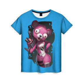 Женская футболка 3D с принтом Cuddle Team Leader в Санкт-Петербурге, 100% полиэфир ( синтетическое хлопкоподобное полотно) | прямой крой, круглый вырез горловины, длина до линии бедер | battle royale | cuddle | fortnite | leader | битва | королевская | ниндзя | розовый медведь | фортнайт