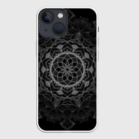 Чехол для iPhone 13 mini с принтом Мандала в Санкт-Петербурге,  |  | black | circle | draw | flower | ink | mandala | ornament | pattern | абстракт | геометрия | жизнь | круг | круговой | орнамент | паттерн | симметрия | узоры | цветок | чернила