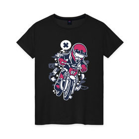 Женская футболка хлопок с принтом Мотоциклист в Санкт-Петербурге, 100% хлопок | прямой крой, круглый вырез горловины, длина до линии бедер, слегка спущенное плечо | гонки | граффити | мото | мотоцикл | мотоциклист | мотоциклы | скорость