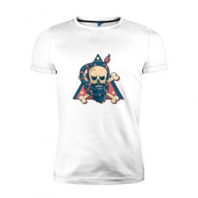 Мужская футболка премиум с принтом Череп в Санкт-Петербурге, 92% хлопок, 8% лайкра | приталенный силуэт, круглый вырез ворота, длина до линии бедра, короткий рукав | Тематика изображения на принте: skull | борода | кальян