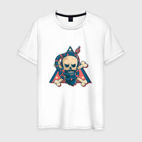 Мужская футболка хлопок с принтом Череп в Санкт-Петербурге, 100% хлопок | прямой крой, круглый вырез горловины, длина до линии бедер, слегка спущенное плечо. | skull | борода | кальян