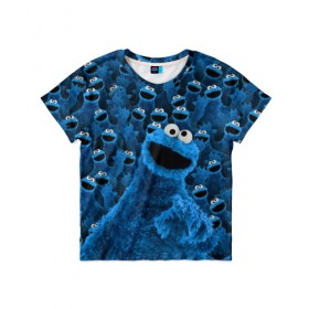 Детская футболка 3D с принтом Коржик в Санкт-Петербурге, 100% гипоаллергенный полиэфир | прямой крой, круглый вырез горловины, длина до линии бедер, чуть спущенное плечо, ткань немного тянется | cookie monster | коржик | улица сезам